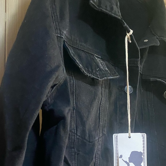 nwt jacket Boho Floral Embroidery - faded black denim jean charcoal coat flowers - Picture 6 of 16